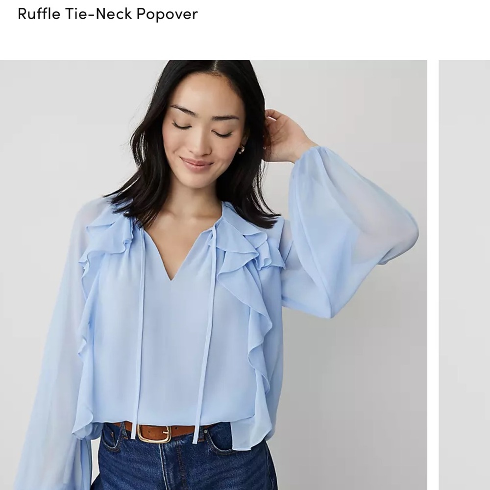 Ruffle Tie-Neck Popover Shirt
